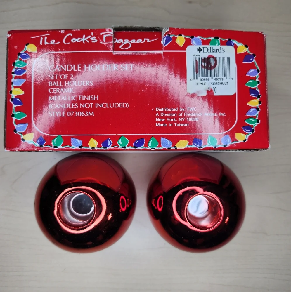 Vintage Christmas The Cook's Bazaar Ceramic Metallic Red Candle‎ Stick Holders